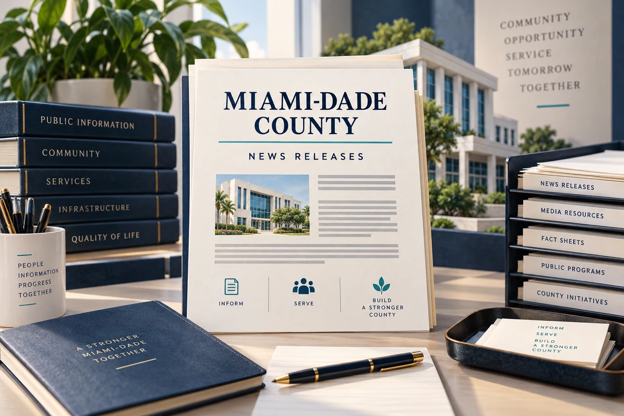 Miami-Dade Countyn tiedotejulkaisijaa havainnollistava AI-lähdekuvitus